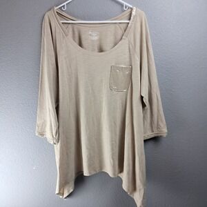 Lane Bryant 22/24 Beige Scoop Neck Knit‎ Top Sequin Pocket Hi-Low Hem 3/4 Sleeve